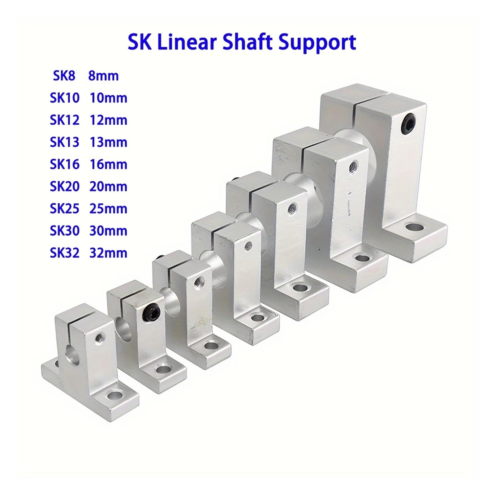 Lot de 4 supports de roulement linéaire SK8 pour imprimante 3D CNC SK10 SK12 SK16 SK20 SK25 SK30 8 mm