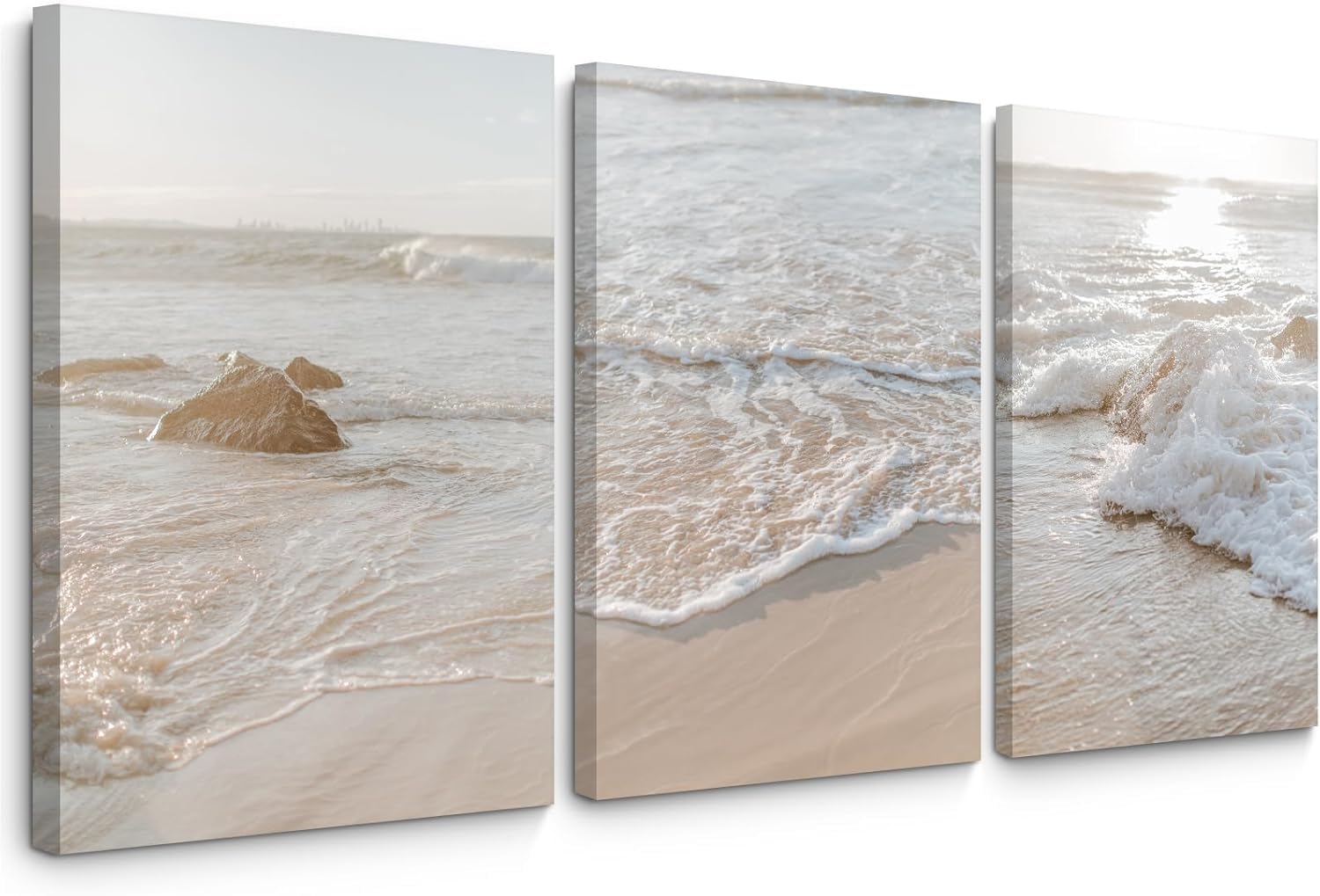 lianyibo Beach Wall Art Coastal Ocean Canvas Wall Art Beige Beachy Wall Decor Boho Beach Prints for Bedroom Living Room(60x80cmx3/Frameless)
