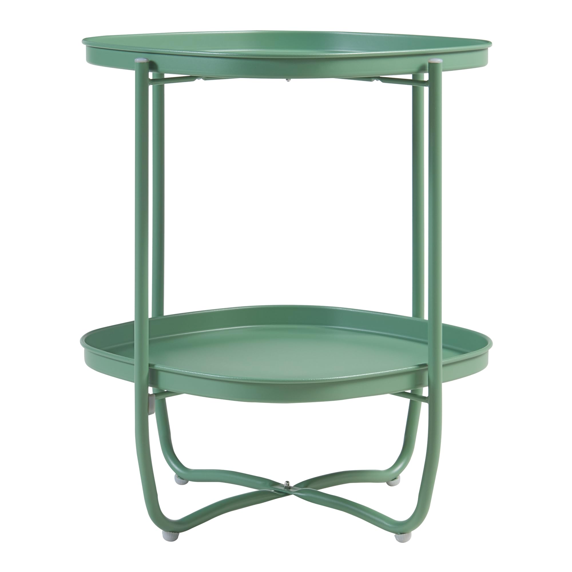 [en.casa] Mesita de Jardín Sandefjord Mesa de Café de Patio con 2 Bandejas Extraíbles Estilo Moderno Mueble de Jardín Terraza Balcón Acero 57,5 x 46 x 46 cm - Verde