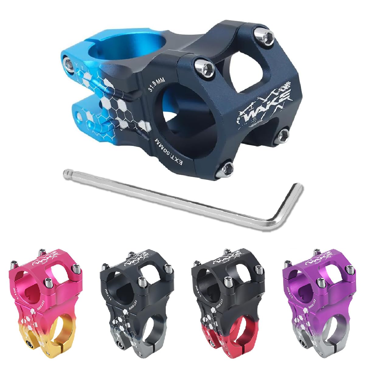 BESNIN Vástago de bicicleta MTB de 31,8 mm y 50 mm, colorido y corto para bicicleta de montaña, vástago de manillar para ciclismo, aleación de aluminio