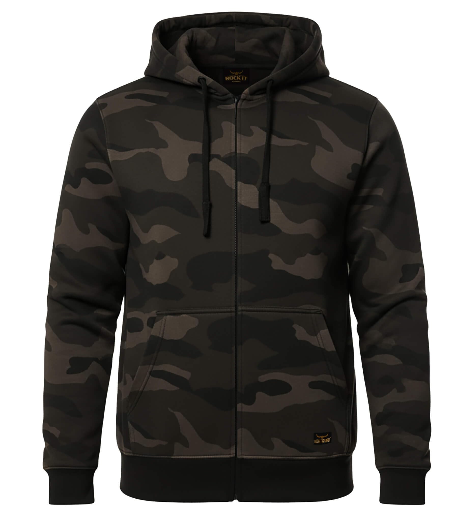ROCK-IT Apparel bluza z kapturem dla mężczyzn w kamuflażu – bardzo miękka tkanina najwyższej jakości [rozmiary S-5XL] z zamkiem błyskawicznym i kieszenią typu kangurka Ciemny Camo 4XL