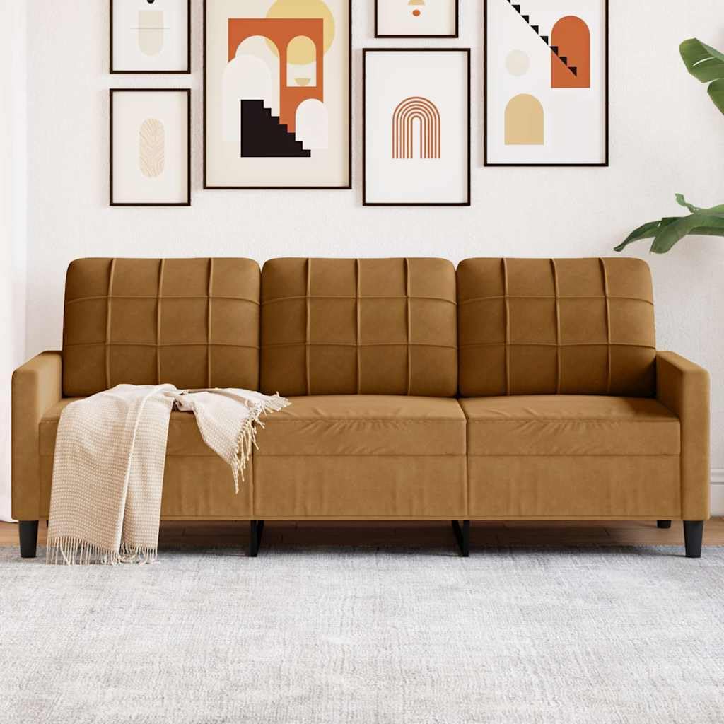 Sofá de 3 plazas marrón de terciopelo de 180 cm con elegante acabado y base metálica