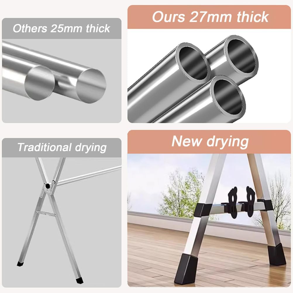 Retractable Stainless Steel Clothes Drying Rack - Collapsible X-Shaped Laundry Rack for Indoor/Outdoor Use - 1.6m/5.2ft with Universal Wheels for Easy Mobility