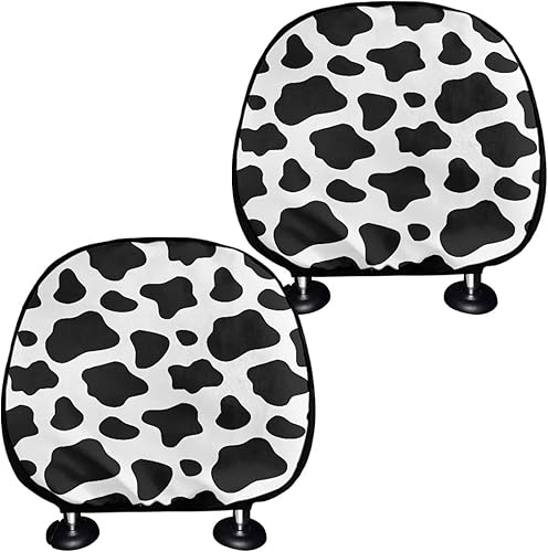 Funda para reposacabezas de automóvil con estampado de vaca para mujer, cómoda funda elástica para reposacabezas de asiento de automóvil, 2 piezas,