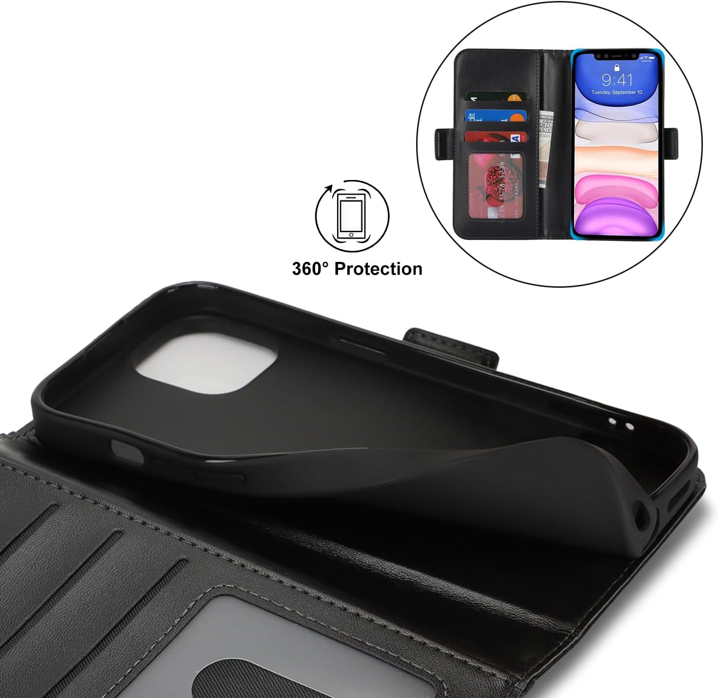 Ｈａｖａｙａ for iPhone 11 Phone case with Card Holder iPhone 11 case Wallet Zipper for Women Men PU Leather Flip Folio Credit Card Slots Stand Shockproof Phone Cover(6.1")-Black
