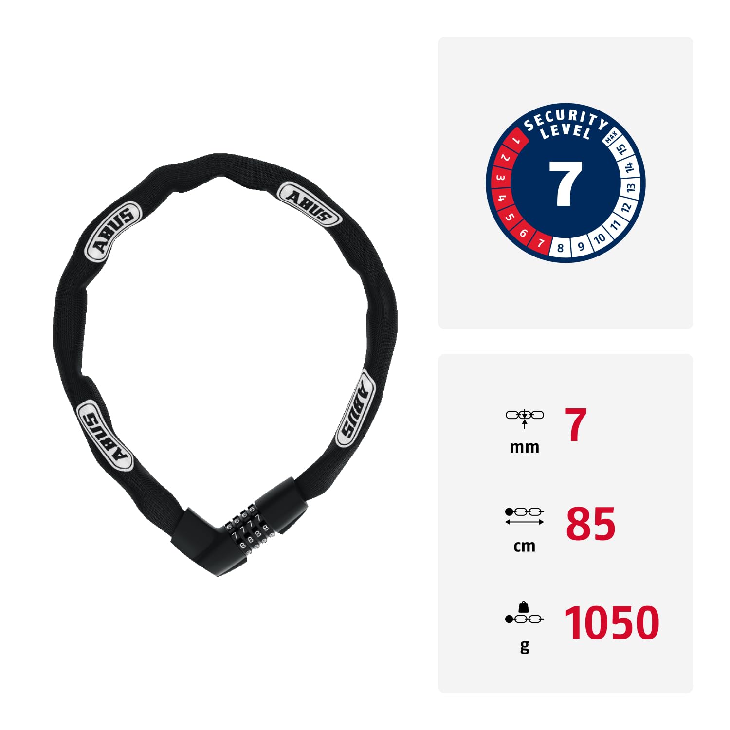 ABUS Kettenschloss Tresor 1385 – Zahlenschloss aus gehärtetem Stahl – 7 mm starke Vierkantkette – ABUS-Sicherheitslevel 7 – 85 cm – Orange