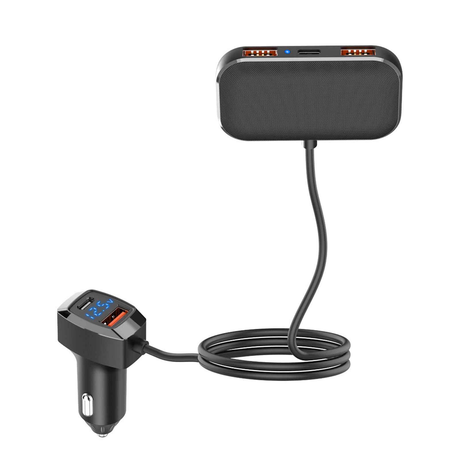 Adaptador de cargador de coche USB de 5 puertos múltiples para múltiples dispositivos, adaptador de coche con cable para carga de asiento trasero, adaptador de cargador de coche de 5 puertos