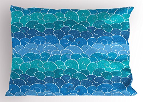 Lunarable Nautical Pillow Sham, Doodle Style Waves With Curvy Lines Ocean Storm Abstract Seascape, Decorative Standard Size Printed Pillowcase, 26" X 20", Turquoise Teal #TOP21
