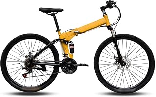 Mountain Folding Bicycle, 26-Inch 21-Speed Spoke Wheel with Variable Speed Double Shock Absorber Bicyclemountain Folding Bicycle Fast Folding, Easy To Carry,Yellow