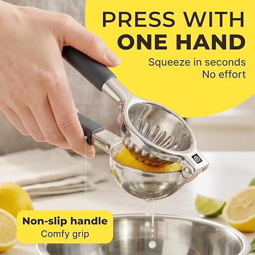 Miniatura 3 de Exprimidor de Limón Grande de Acero Inoxidable Prensa - Agarre Antideslizante, Resistente, Diseño Manual - Exprimidor de Limón Manual de Grado