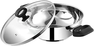 Vinod Stainless Steel Deluxe Kadhai with Glass Lid - 1.2 Litre, 18cm Extra Thick, SAS Bottom Soft Handle Kadai for Cooking Induction Base 2 Year Warranty - Silver