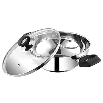 Vinod Stainless Steel Deluxe Kadai with Glass Lid with Riveted Handles- Diameter 20 cm, Capacity 1.5 Litre (Induction and Gas Stove Friendly), 2 Years Warranty, Silver