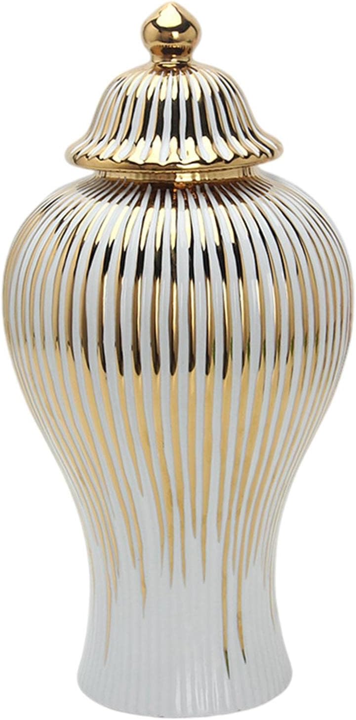 Baoblaze Decorative Ceramic Ginger Jar with Lid Storage Jar Table Centerpiece Vase for Flowers, 6.30x6.30x11.81inch
