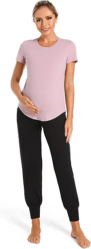 Miniatura 5 de V VOCNI Pantalones de maternidad para mujer, ropa deportiva de maternidad, pantalones deportivos elásticos sobre el vientre, pantalones de embarazo