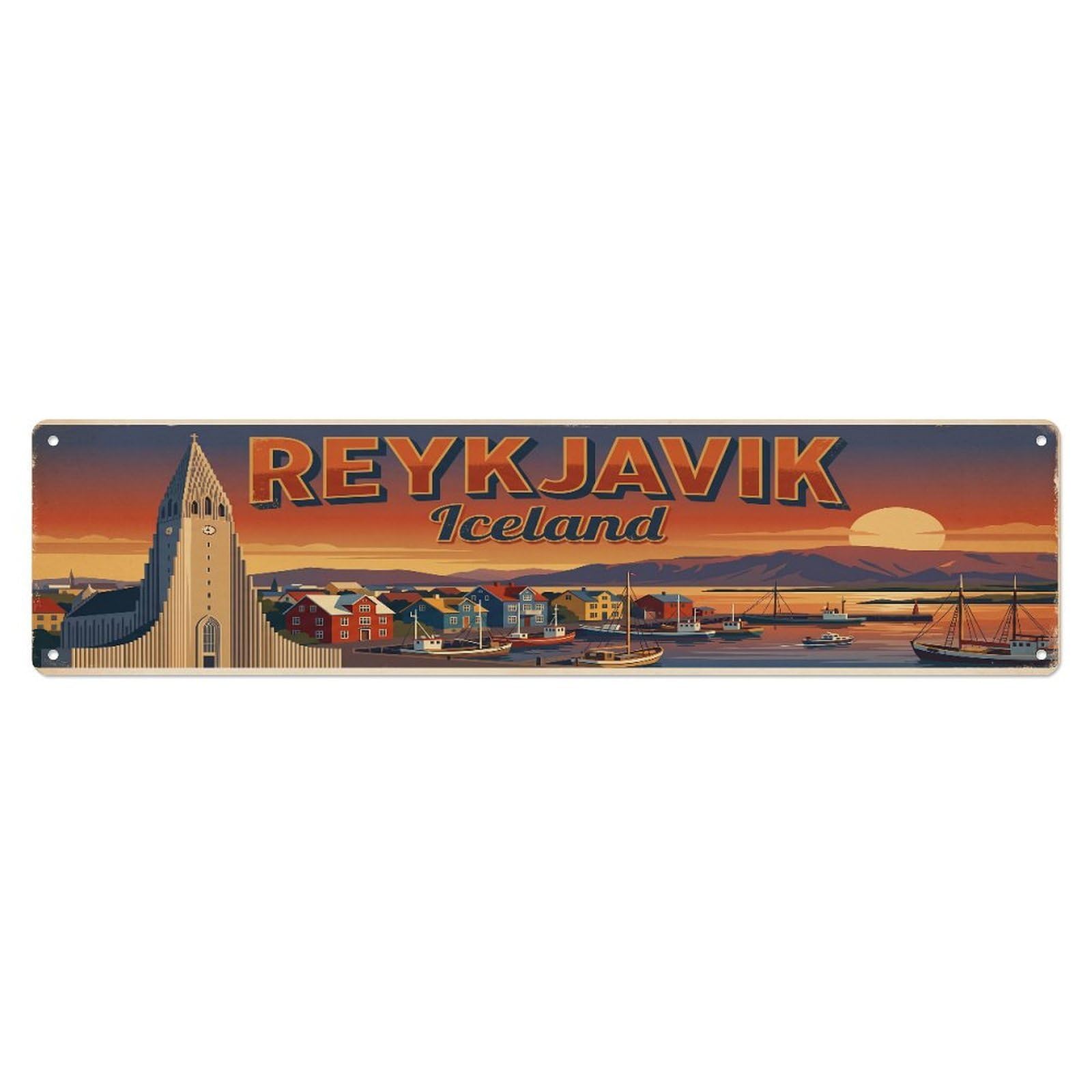 Tgrcjimh Style Metal Tin Sign Vintage Travel Iceland Reykjavik
