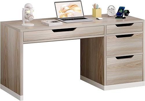 Escritorio de 52 pulgadas con 4 cajones, escritorio de computadora con archivador de almacenamiento para dormitorio, escritorio de oficina pequeño