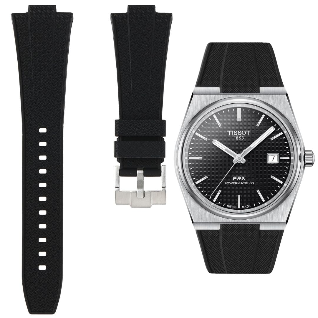 Tissot PRX Powermatic 80 Silicone Rubber Replacement Watch Straps - Compatible Watch Bands for Tissot PRS Automatic, Quartz, Chronograph 40mm - Size 12mm - For Men & Women - Quick-Release (Black, 12mm)