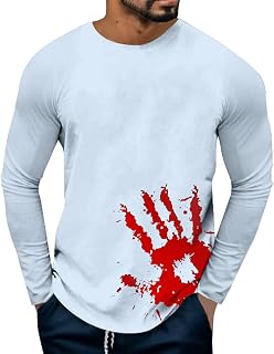 Halloween Costume Men's Horror 3D Print Shirt Stretch with Crew Neck T-Shirt Men Slim Fit Casual Autumn Tops Funny Festival Regular Fit Long Sleeve Shirt Casual Shirt Long Sleeve Slim Fit