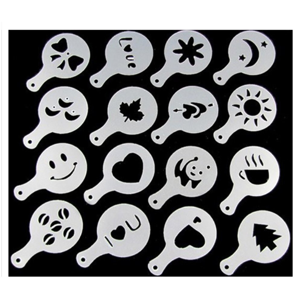 16pcs Creative Nice Coffee Barista Stencils Strew Pad Duster Spray Art