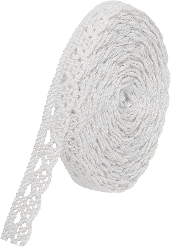 MECCANIXITY Cinta de encaje de algodón de 30 yardas de 0.39 pulgadas para manualidades, envoltorios de regalo, diademas, boda, blanco, estilo 1