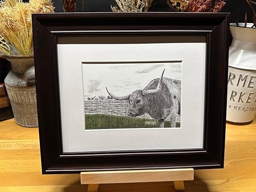 Longhorn Bull Cow Nature Wildlife Graphite Pencil Art Sketch Drawing Print Picture Limited Edition  Titled 'Guarding The Greener Side' by David