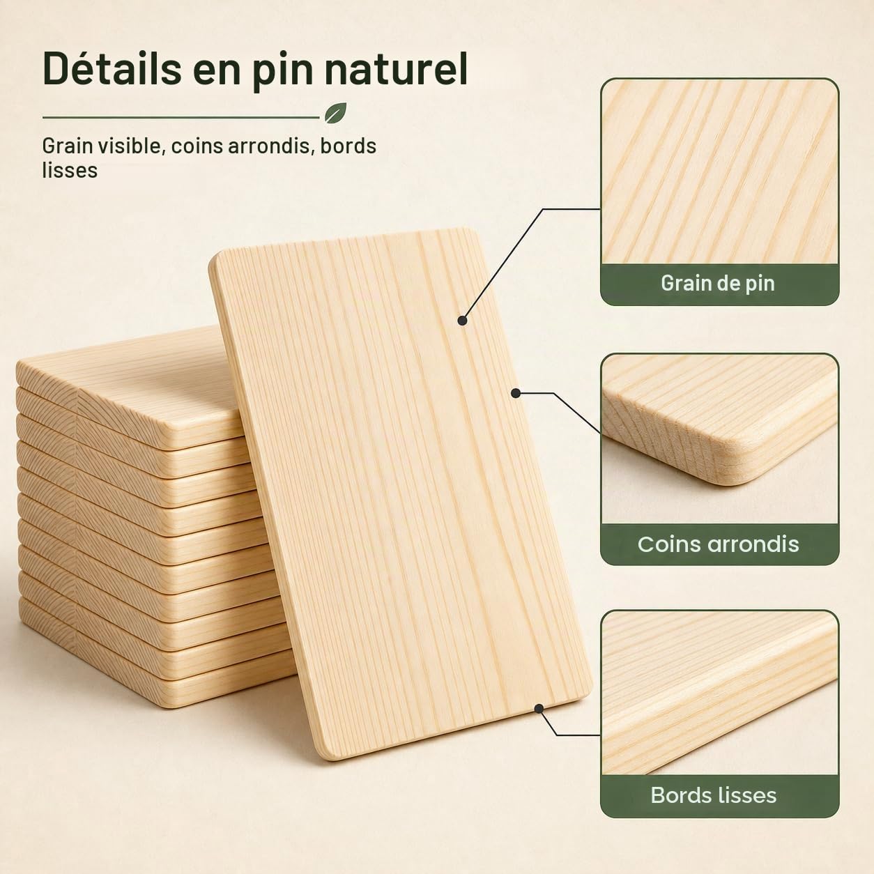 Planche Bois 10 Pièces - Planches en Bois de Pin Naturel 24x14x1 cm, Planche Apéro, Planche de Bois Non Traité pour Petit-Déjeuner, Charcuterie, Légumes - Idéal pour DIY