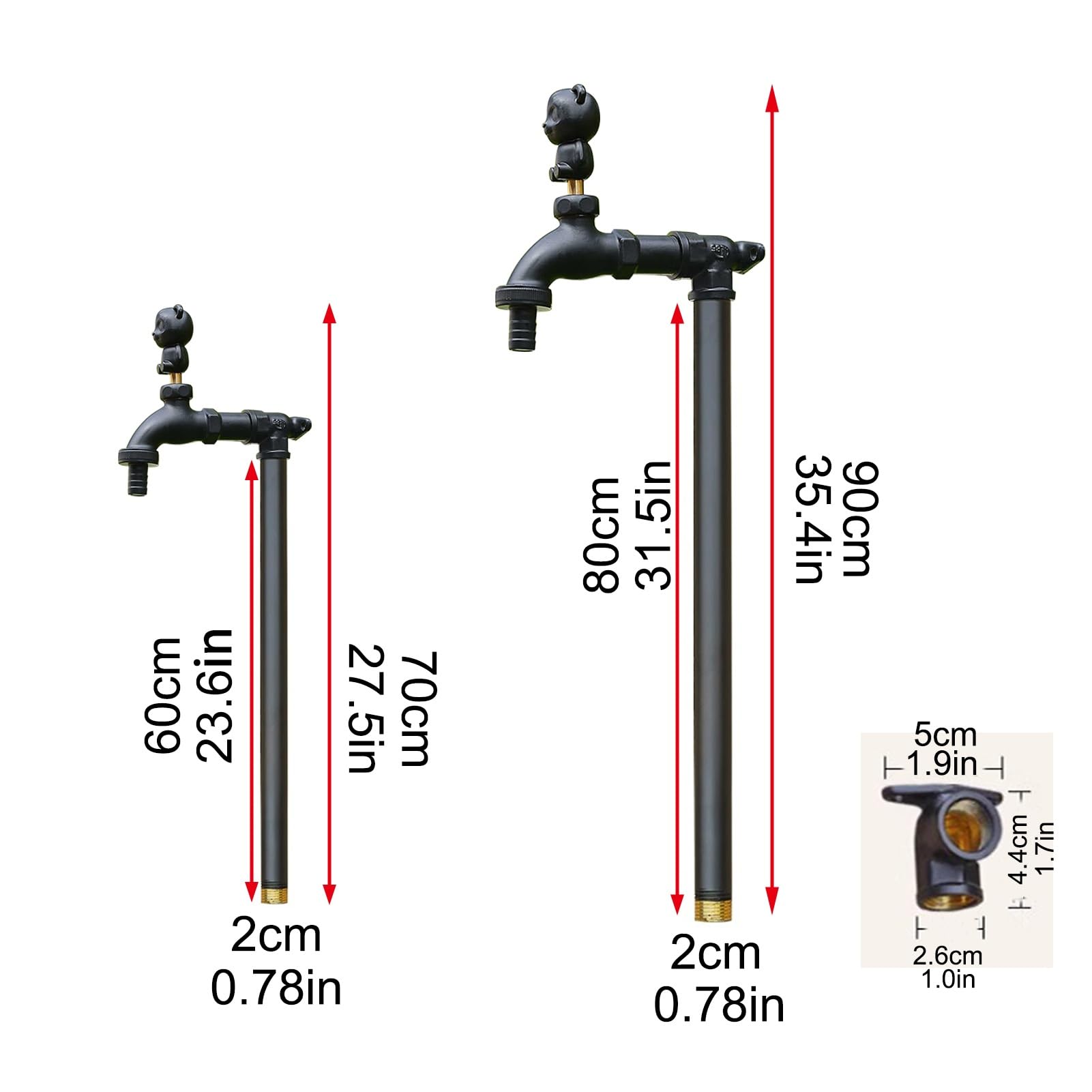 Columna de agua para exteriores, hidrante vertical de jardín de 35.4 pulgadas, dispensador de agua de doble salida con manguera de pistola de pulverización para riego de jardín y cuidado del césped