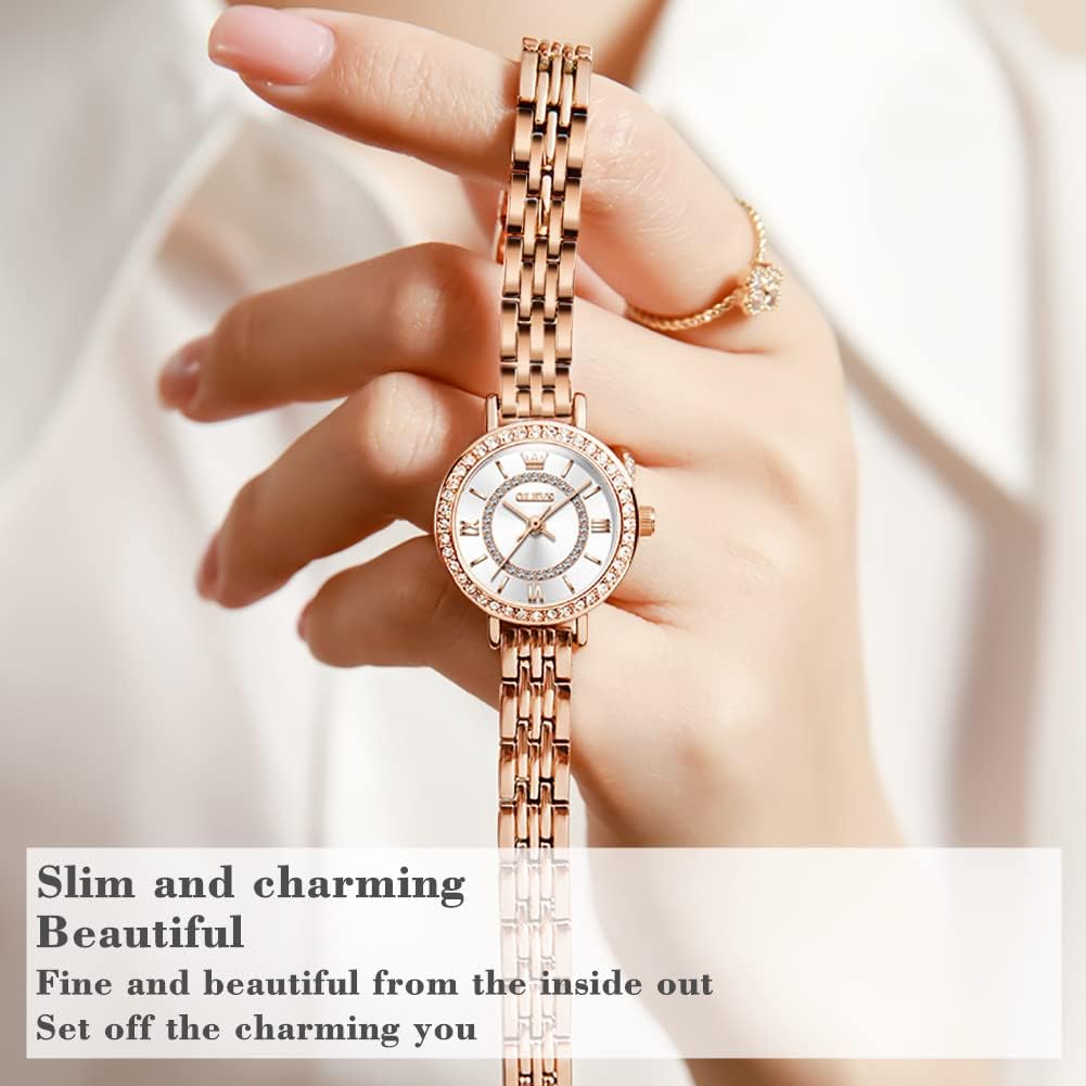 OLEVS Women‘s Retro Crystal Watch - Rose Gold Plated Bracelet, Analog Quartz Movement, Luxury Elegant Dress Watch for Christmas Gift - Image 2