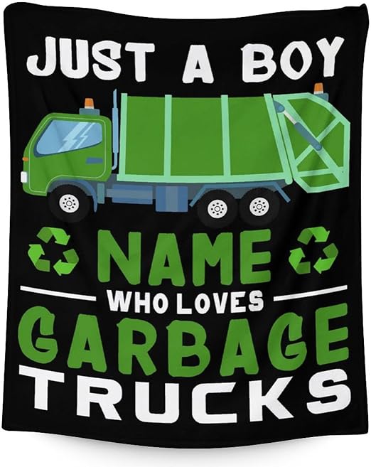 Mercuryelf Custom Garbage Truck Blanket Gift - 60x80 Inches Funny Throw Blankets for Boys - Black Soft, Fuzzy & Warm Throws for Bed, Couch