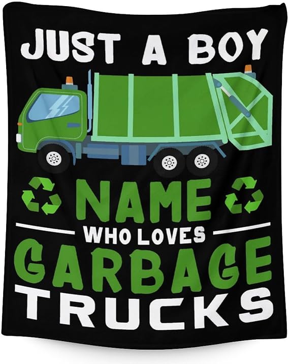 Mercuryelf Custom Garbage Truck Blanket Gift - 60x80 Inches Funny Throw Blankets for Boys - Black Soft, Fuzzy & Warm Throws for Bed, Couch