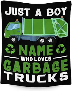 Mercuryelf Custom Garbage Truck Blanket Gift - 60x80 Inches Funny Throw Blankets for Boys - Black Soft, Fuzzy & Warm Throws for Bed, Couch