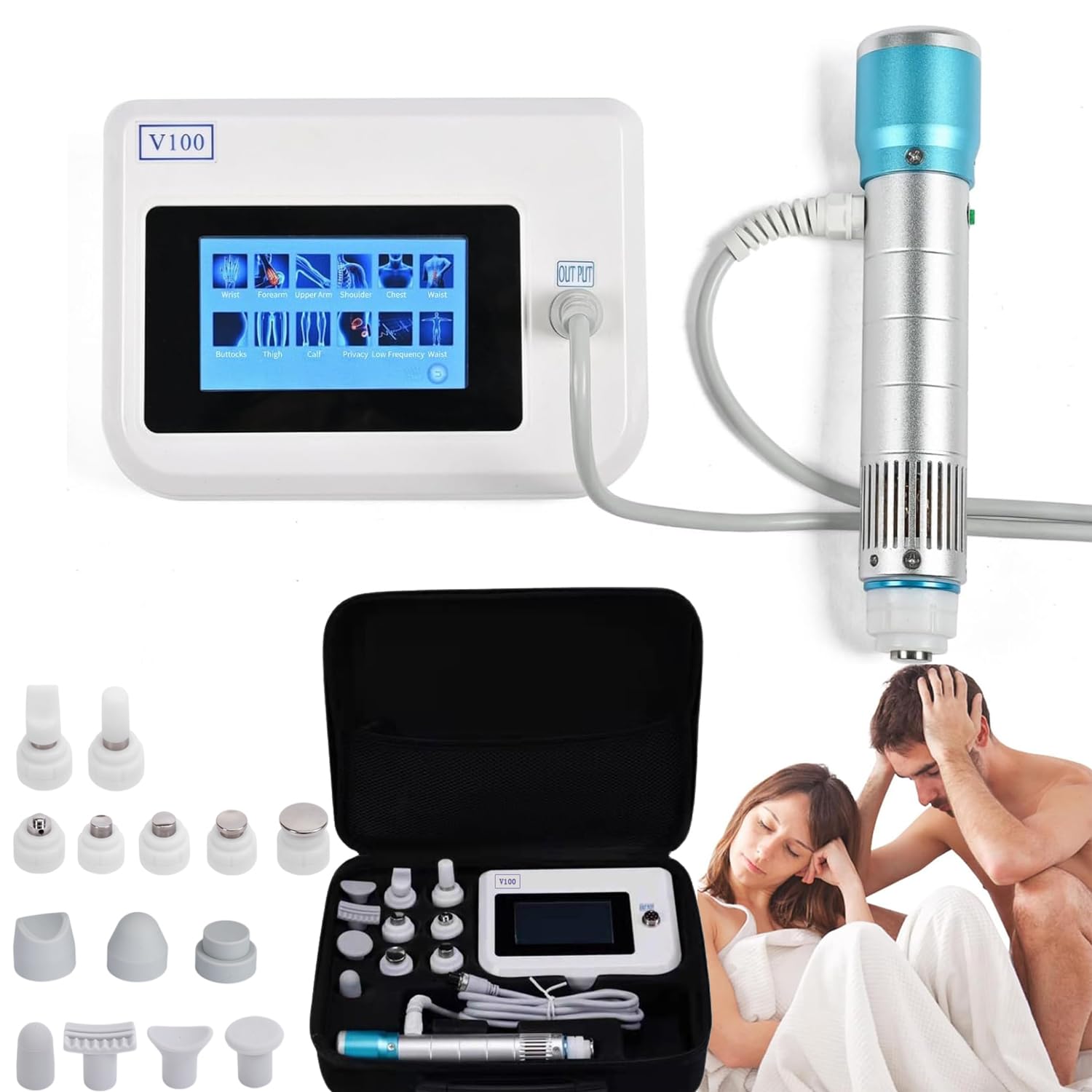 Macchina per Terapia ad Onde d'urto v100, Dispositivo Onda d'urto Fisioterapia Disfunzione Erettile Elettromagnetiche Apparecchio Massaggiatore Muscolare Portatile, Sollievo dal dolore