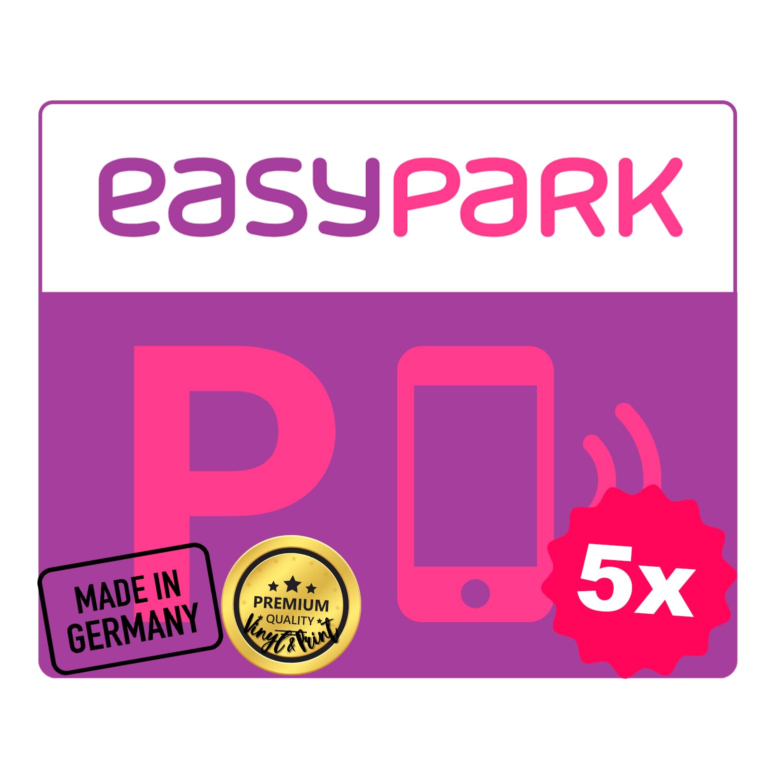 EASYPARK Easy Park Hinterglasaufkleber – Kompakter Parkvignette Sticker Auto Aufkleber (5x 4 cm) für Windschutzscheibe | App-Parken, Auto Vignette Innenaufkleber |Made in GERMANY (5)