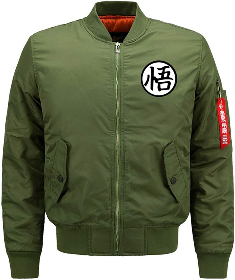 YAN Mens Classic Fashion Wu Dragon Ball Pattern Autumn Winter Thick Warm Waterproof Blouson Military Bomber Flight Print Jackets Quilted Outdoor Parka Coat,1818 Army Green,UK Small
