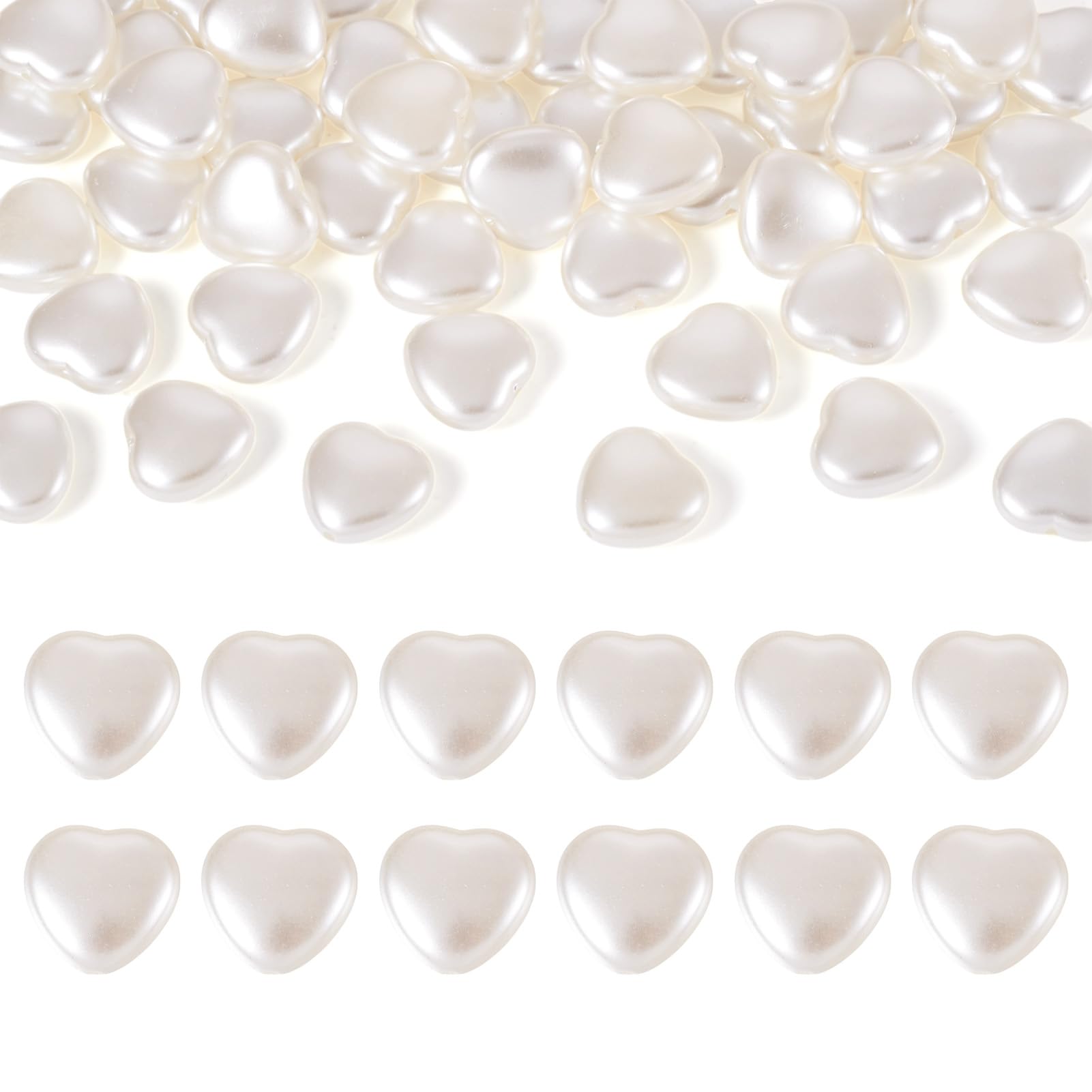 50Pcs Acrylic Heart Loose Beads White Imitation Pearl Beads Love Heart Plastic Spacer Charms for Mother's Day DIY Craft Jewelry Making