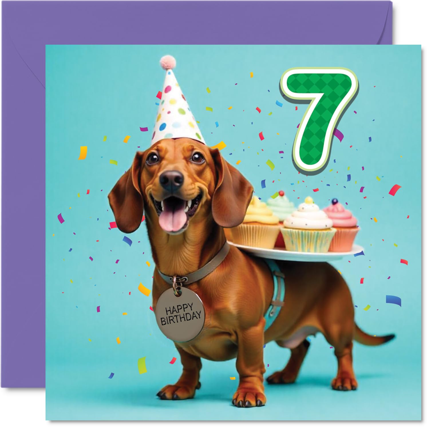 7th Birthday Cards for Girls and Boys, Party Dog