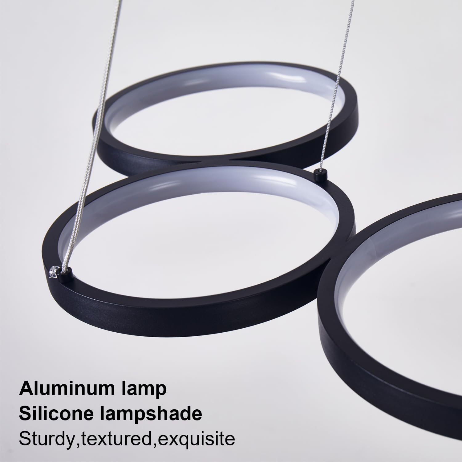Lampada a Sospensione LED Dimmerabile 113cm 69W Nero | Lampadario Moderno Design a 6 Anelli con Telecomando, Altezza Regolabile Lampada Sospesa per Tavolo da Pranzo, Soggiorno
