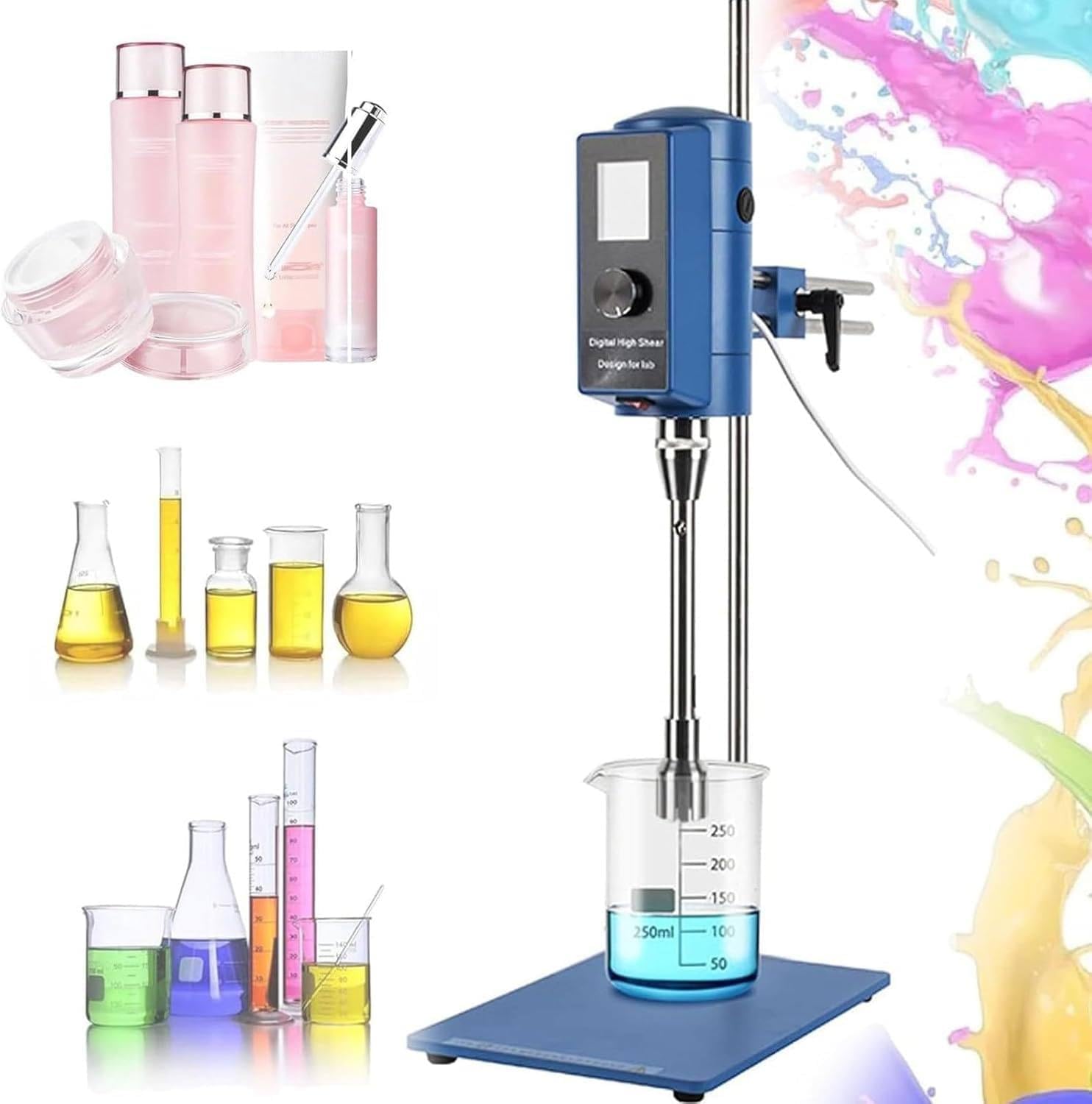 High Speed ​​lab Homogenizer Emulsifier High Shear Mixer Capacity, 200-28000rpm, Volume 50-10000ml, Timer 6000 Min, Digital Display,28F