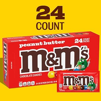 M&M'S Peanut Butter Chocolate Candy Singles Size, Bulk Candy Individually Wrapped, 1.63-Ounce, 24-Count Box