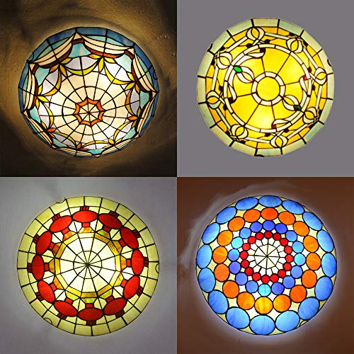 Litfad Tiffany Traditional Ceiling Mount Light Bowl Shade Stained Glass Mission Inverted Ceiling Lamp Flush Ceiling Light Pendant Lighting For Living Room Bedroom Hotel Cafe - Blue, 16"(40Cm) #TOP4