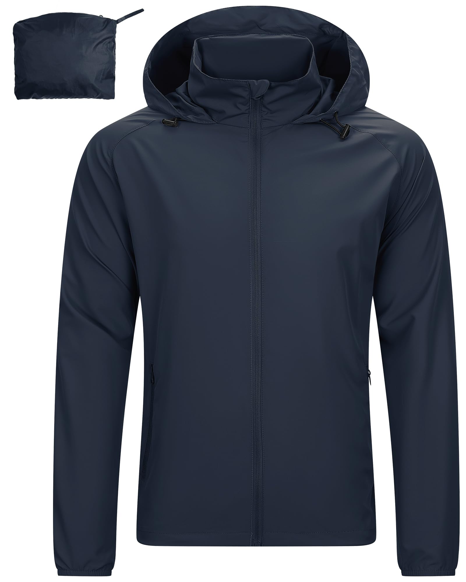 33,000ft Chaqueta impermeable para hombre, ligera, plegable, cortavientos con capucha para golf, senderismo, viajes