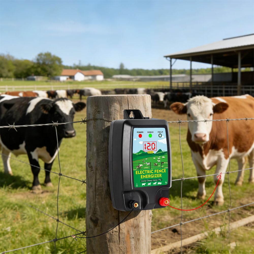 10KM Pastor Electrico, Cerca Eléctrica para Animales con Pantalla LCD, Pastor Electrico para Caballos, Ovejas, Ganado, Aves, Pastor, Protección Ideal para Pastos, Granjas y aves de Corral