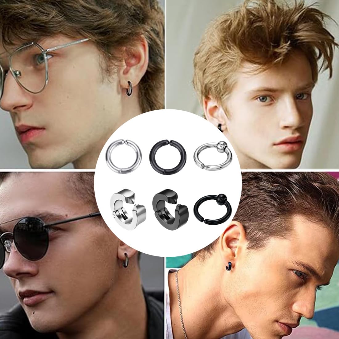3 Paia Orecchini uomo, Orecchini da Uomo Donna in Acciaio Inossidabile,Clip Senza Buco Inossidabile cerchi orecchini non piercing clip in acciaio, Senza Buco