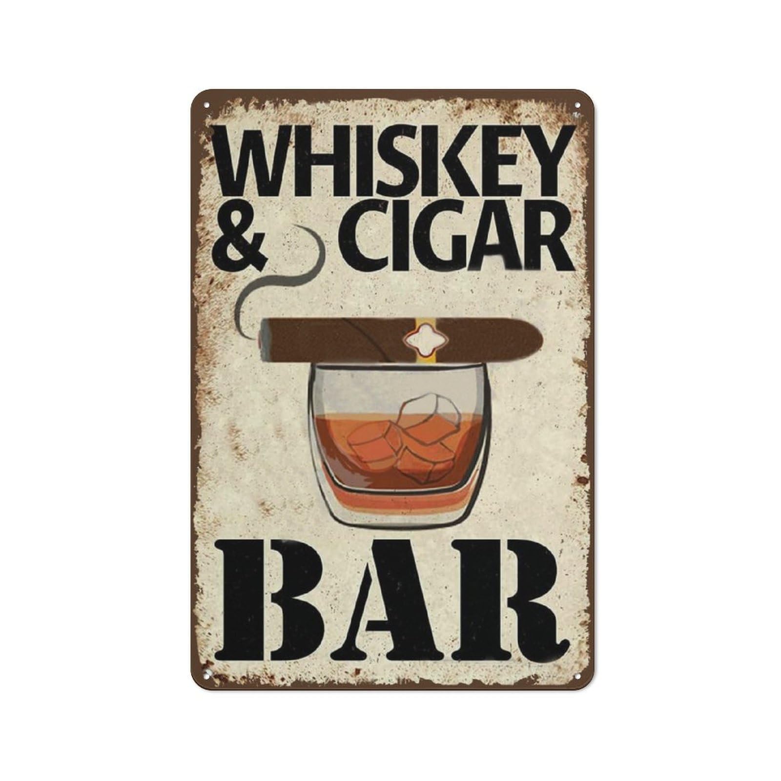 peiyeety Whiskey and Cigar Bar Metal Retro Look Decoration Poster Sign for Home Kitchen Bathroom Farm Garden Garage Inspirational Quotes Wall Decor Man Cave Wall Decor Signs 8"x12"