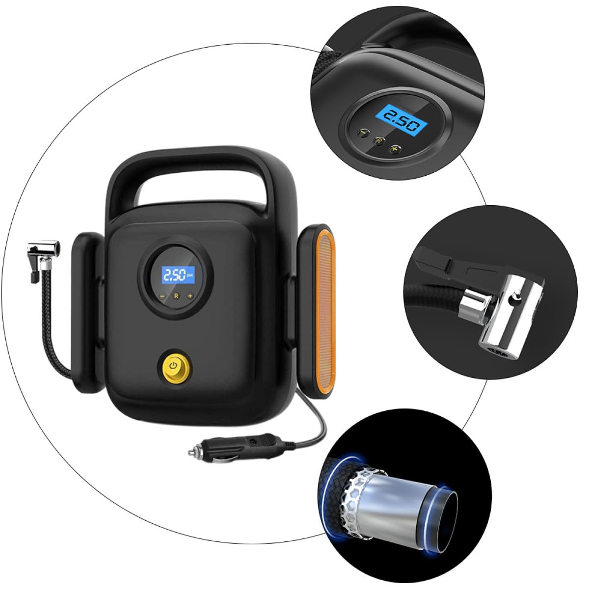 Ciieeo Bomba De Aire para Coche Barras Portátil Inflador De Neumáticos Compresor De Aire Monitor De Presión Digital para Coche y Emergencias De Ruedas