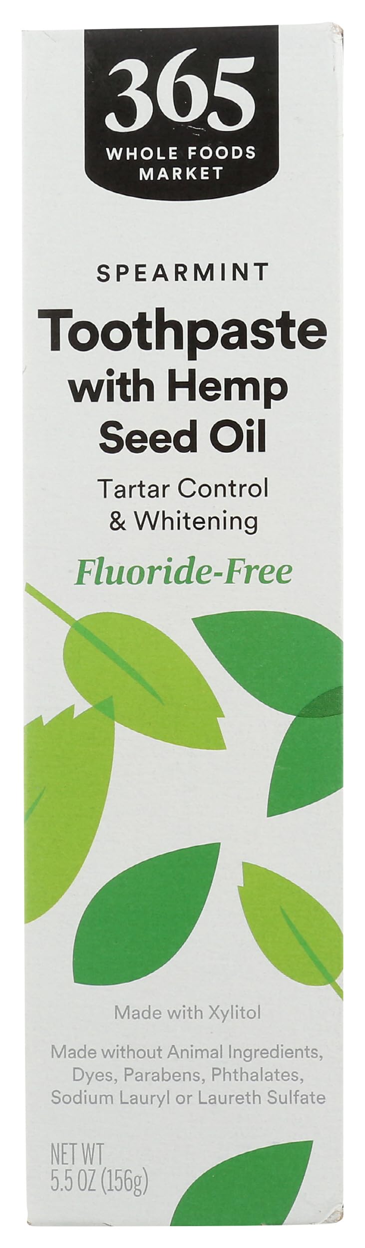 365 by Whole Foods Market Toothpaste with Hemp Seed Oil Spearmint Tartar Control Whitening Fluoride-Free 5 5 Ounce