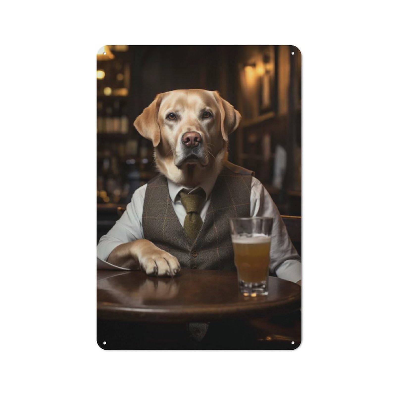 Junmoney Yellow Labrador In The Pub For Garden Room Or Summerhouse, Retro Tin Sign 30X20cm, For Garage, Workshop And Man Cave Decoration