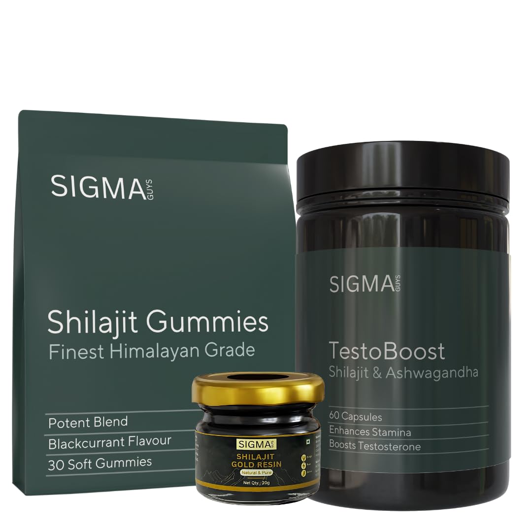 SIGMA GUYS Shilajit Gummies & Testoboost Capsules & Shilajit Resin | Helps Increase Performance & Strength | For Men