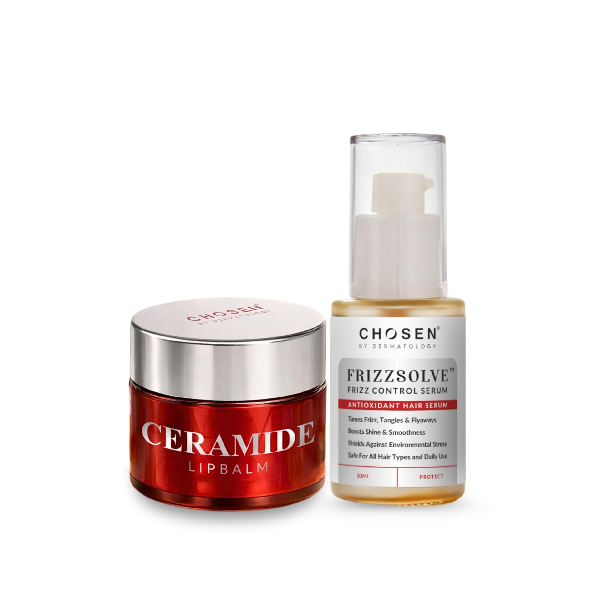 CHOSEN® Smooth and Heal Bundle — Frizzsolve™ Anti-Frizz Hair Serum 30ml and Ceramide Lip Balm 8g for Frizz Control and Overnight Lip Repair-image-34