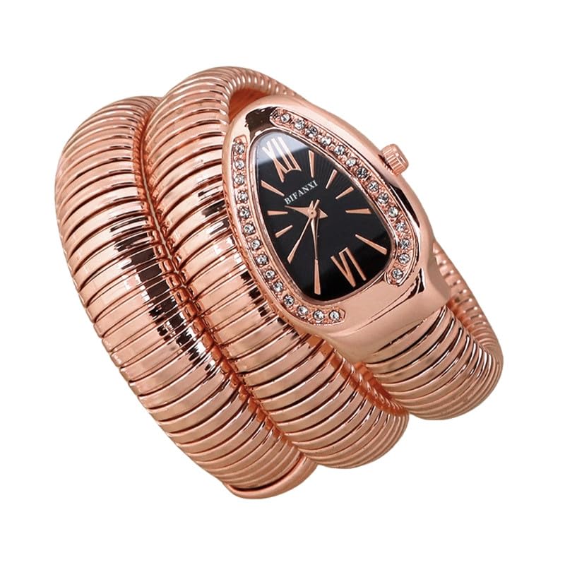 Image of Ladies Snake Bracelet Fashion Watch - Creative Quartz Design, Personality Oval Dial, 50m Waterproof